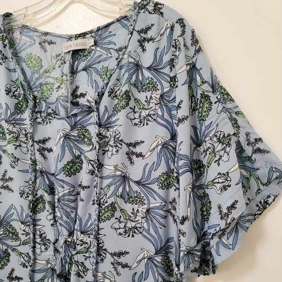 New Tiare Hawaii Blue Maxi Floral Print Short Sleeve Kaftan Maxi Dres Size OS - Picture 5 of 16